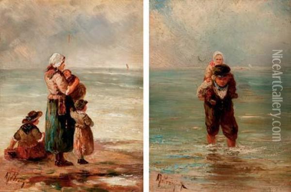 Activities On The Beach Oil Painting - Albert Jurardus van Prooijen