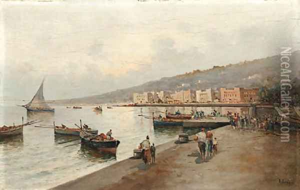 Neopolitan harbor Oil Painting - Raimpondo Scoppa