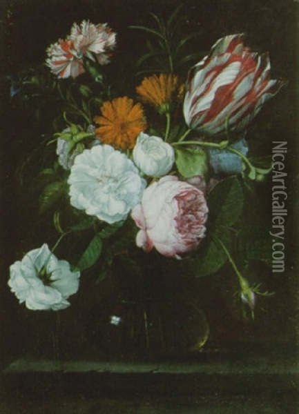 Blumen In Einer Glasvase Oil Painting - Jan Pauwel Gillemans The Elder