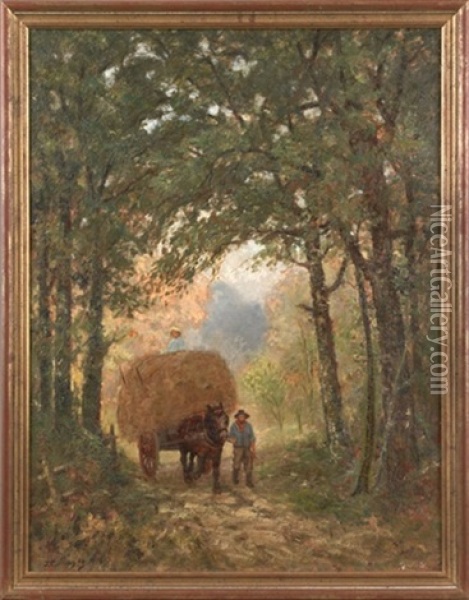 Landscape With Man And Cart Oil Painting - James C. Magee