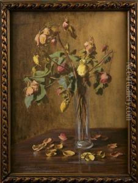Roze W Szklanym Wazonie Oil Painting - Mieczyslaw Reyzner