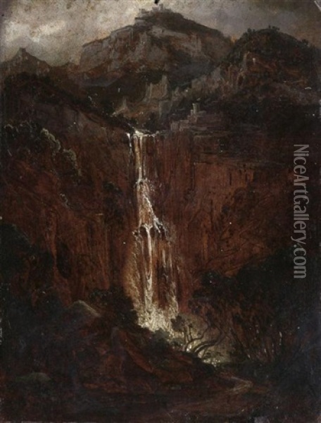 Die Wasserfalle Von Tivoli (study) Oil Painting - Carl Blechen