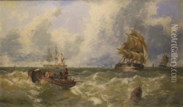A Busy Shipping Lane Oil Painting - John Callow