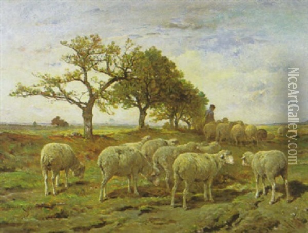 Schafer Mit Seiner Herde In Weiter Landschaft Oil Painting - Felix Saturnin Brissot de Warville