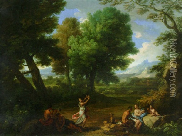 Nymohs And Satyrs In A Wooded Landscape Oil Painting - Andrea Locatelli