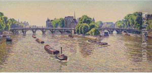 Le Pont-neuf A Paris Oil Painting - Gustave Cariot