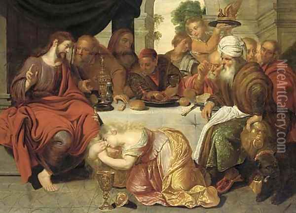 Mary Magdalen washing the feet of Christ Oil Painting - Artus Wolffort