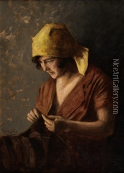 Mujer Cosiendo Oil Painting - Ventura Alvarez Sala