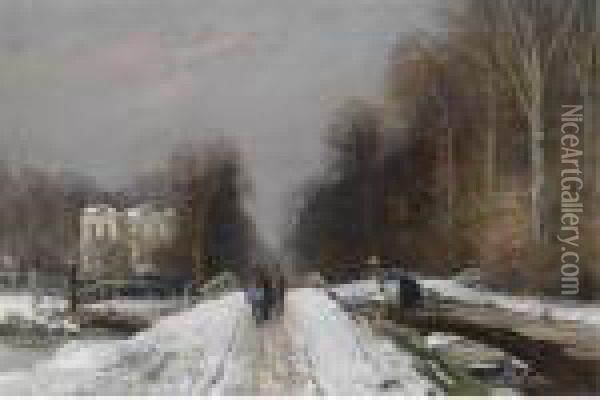 Figures On A Snowy Lane In The Haagse Bos Oil Painting - Louis Apol