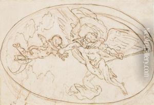 Study For A Ceiling: Saturn With His Sickle And A Child Oil Painting - Cyrillo Volkmar Machado
