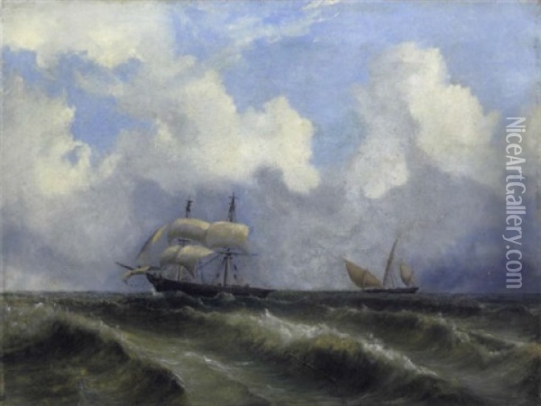 Segelschiffe Im Abendlichen Hafen Oil Painting - Ferdinand Victor Perrot
