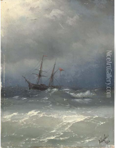 A Ship In Stormy Seas Oil Painting - Ivan Konstantinovich Aivazovsky