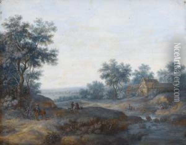 Landscape With Peasants Oil Painting - Henri Joseph Van Blarenberghe