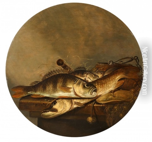 Still Life With Perch And Pike Oil Painting - Pieter de Putter