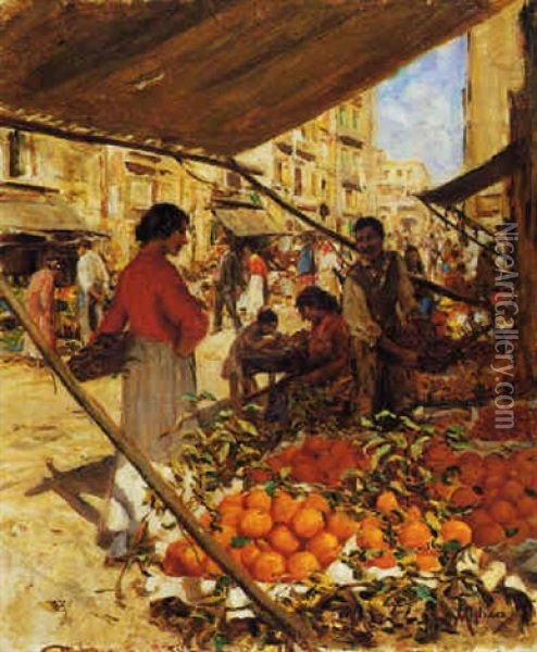 Il Mercato Delle Arance Oil Painting - Vincenzo Migliaro