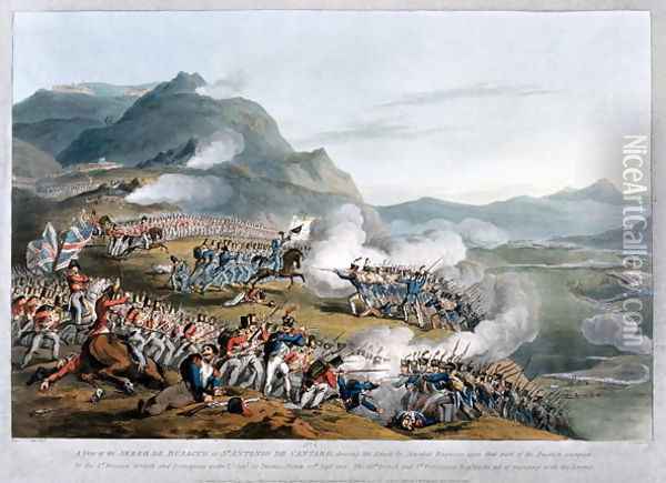 A View of the Sierra de Busaco at St. Antonio de Cantaro, showing the attack by Marshal Reigniers, engraved by Charles Turner, published 1812 Oil Painting - Thomas Staunton St. Clair