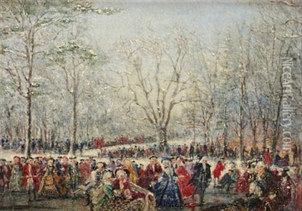 Skaters In The Bois De Boulogne Oil Painting - Conrad Wise Chapman