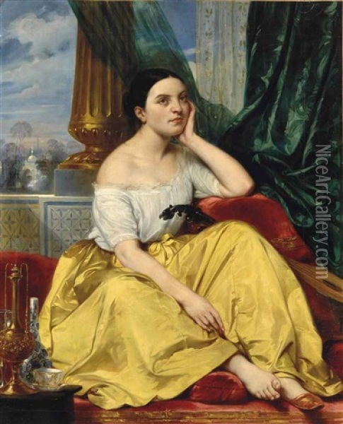 Portrait Presume De Laure Deveria Oil Painting - Eugene Deveria
