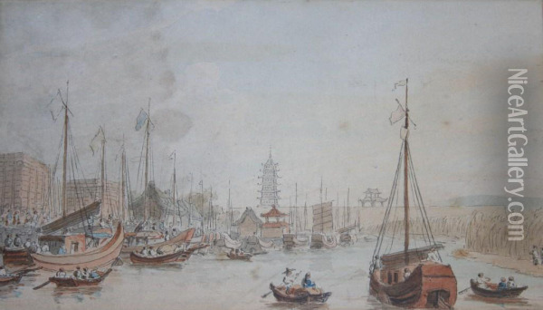 A Busy Chinese Port Oil Painting - William Alexander