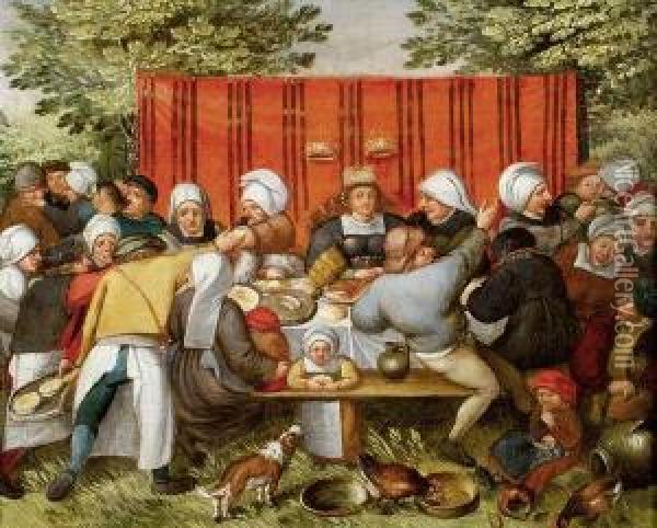 Scene De Banquet Oil Painting - Marten Van Cleve
