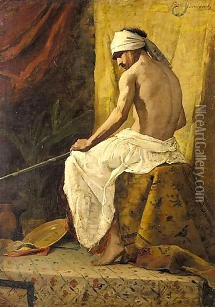 A Seated Arab Oil Painting - Benjamin Jean Joseph Constant