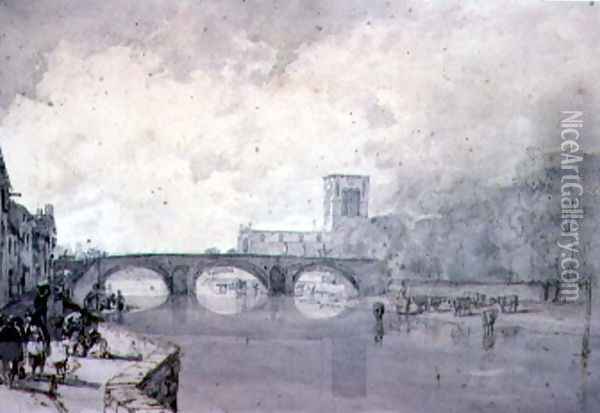 The Abbey and Nungate Bridge, Haddington, East Lothian Oil Painting - Sir Augustus Wall Callcott