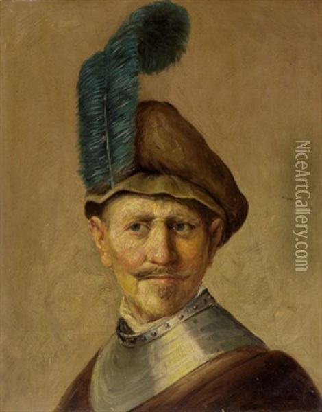 Bildnis Eines Soldaten Mit Federhut Oil Painting -  Rembrandt van Rijn