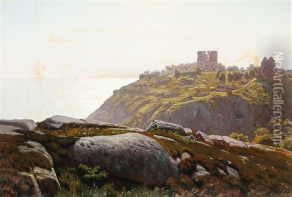 Landscape With The Ruins Of Hammershus In The Background Oil Painting - Johannes Herman Brandt