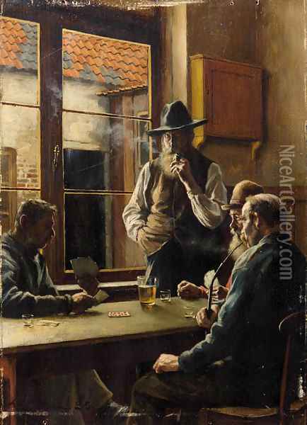 Cardplayers Oil Painting - Jan Ludovicus Moerman