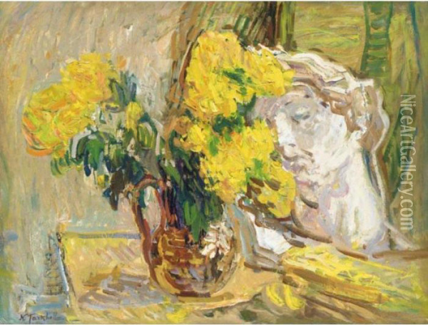 Still Life With Yellow Flowers Oil Painting - Nikolai Aleksandrovich Tarkhov