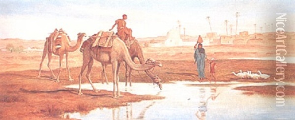 On The Water Of The Nile - Vid Nilens Strand Oil Painting - Frederick Goodall