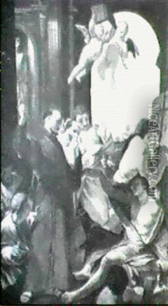 Saint Antoine De Padoue Ressuscitant Un Homme Mort Oil Painting - Andrea Sacchi