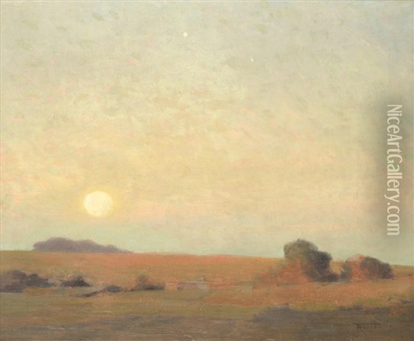 Landscape At Sunset Oil Painting - Frederick Hall
