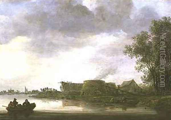 Lime Kilns in a River Landscape Oil Painting - Jan van Goyen