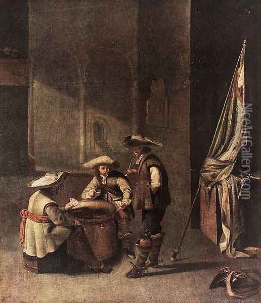 Guardroom with Soldiers Playing Cards Oil Painting - Jacob Duck