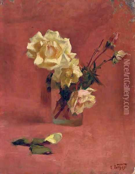 Yellow Roses in a Glass Vase Oil Painting - Edward Henry Potthast