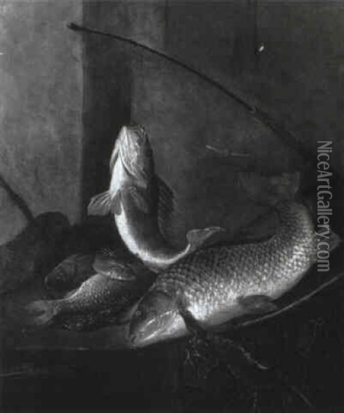 Still Life Of Fish On A Ledge Oil Painting - Pieter Van Noort