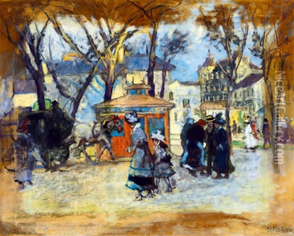 In Front Of Feld Theatre (city Impression) Oil Painting - Antal Berkes