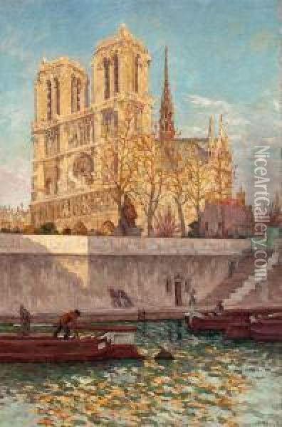 Notre Dame Desde El Sena Oil Painting - Pere Ysern Y Alie