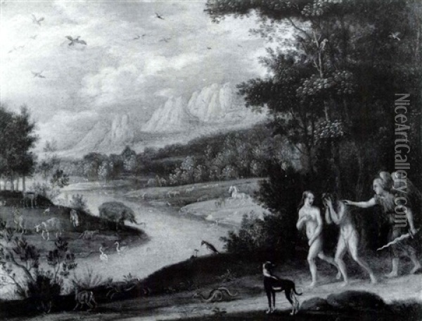 The Archangel Michael Expelling Adam And Eve From           The Garden Of Eden Oil Painting - Isaac Van Oosten