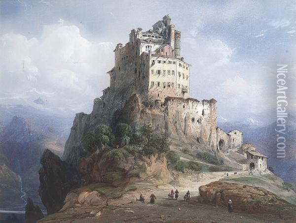 The Monastery Of San Michele, Italy Oil Painting - Carlo Bossoli
