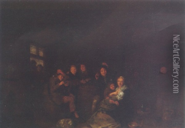 Peasants In A Barn Interior Oil Painting - Jan Miense Molenaer