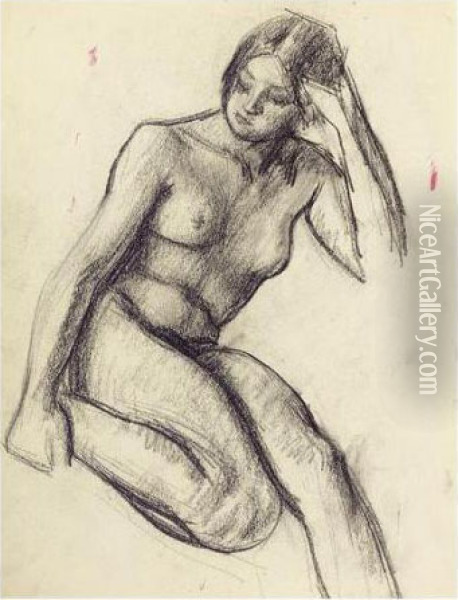 Female Nude With Right Leg Drawn Up Oil Painting - Roderic O'Conor