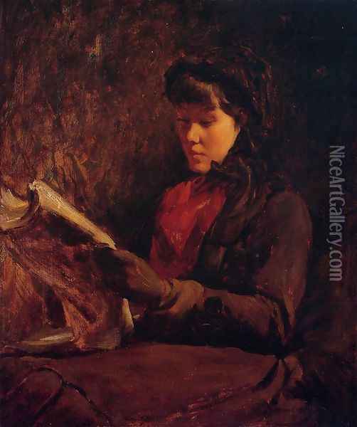 Girl Reading I Oil Painting - Frank Duveneck