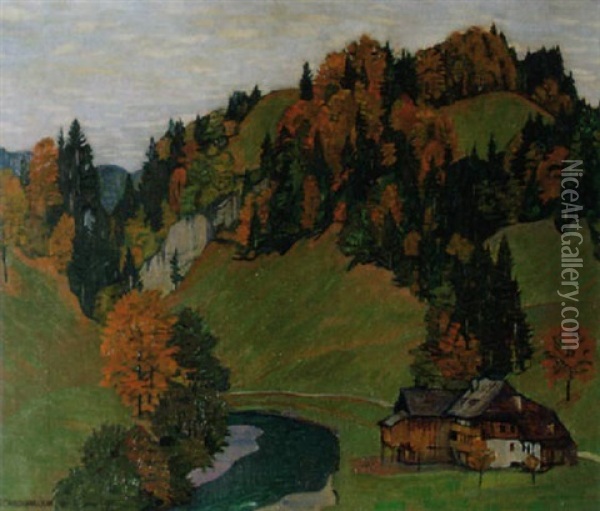Gehoft In Herbstlandschaft Oil Painting - Emil Cardinaux