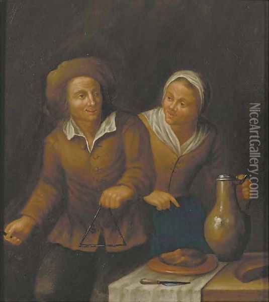 A peasant couple in an interior Oil Painting - Jan Jozef, the Younger Horemans