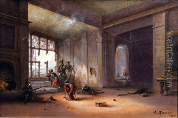 Interior Scene With Cromwellian Soldiers Oil Painting - Arthur Gilbert
