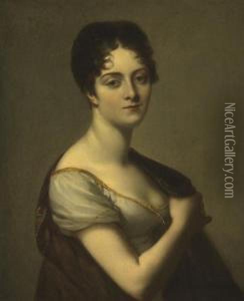 A Portrait Of Marie Adrienne Herve Louise De Carbonnel De Canisy, Duchesse De Vicence Oil Painting - Pierre-Paul Prud'hon