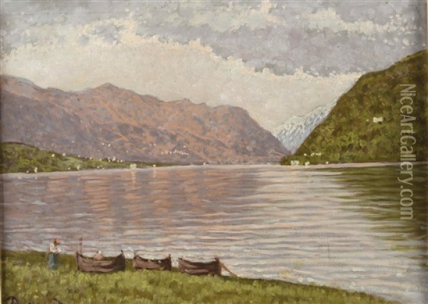 Tirolo, Calma Del Lago Oil Painting - Enrico Reycend