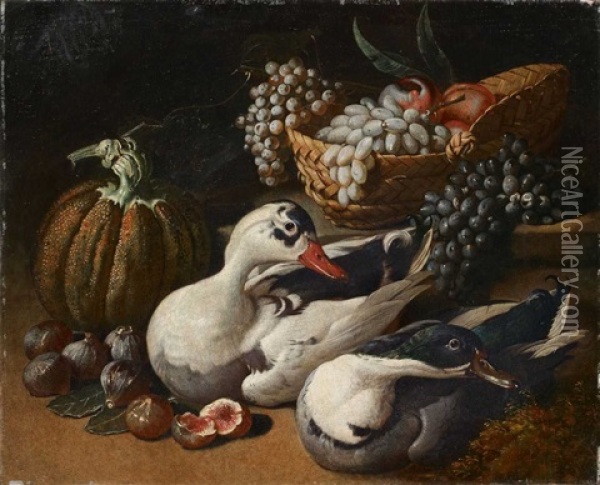 Fruchtestillleben Mit Enten Oil Painting - Jacob van der Kerckhoven